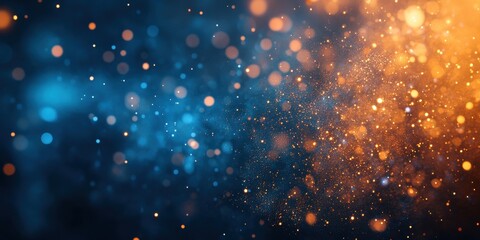 Vibrant Blue and Orange Bokeh Background with Sparkling Particles and Dreamy Light Effects for Abstract and Artistic Designs