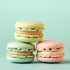 Elegant display of homemade macarons minimalist setting dessert pastel colors close-up view culinary art