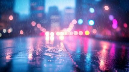 Fototapeta premium Rainy Night Cityscape with Colorful Lights