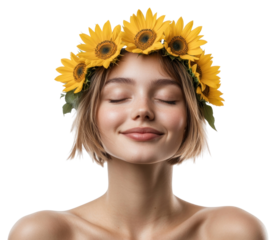 PNG Young caucasian woman sunflower background portrait.