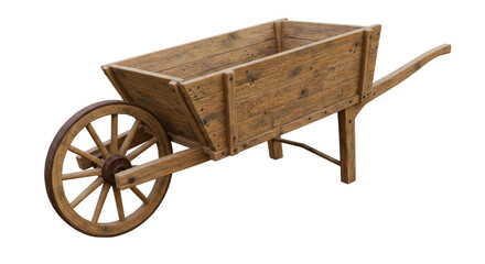 A Rustic Wooden Wheelbarrow with a Single Wheel