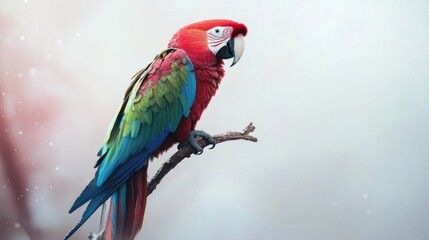 Obraz premium Scarlet Macaw perched on branch, soft background, nature, wildlife, pet