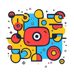 Fototapeta premium Abstract Colorful Robot Composition with Geometric Shapes and Lines