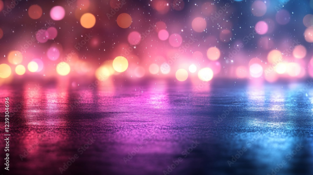 Aufkleber abstract colorful bokeh lights reflecting on wet surface
