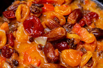 Red beans in tomato sauce with dried fruits stewed