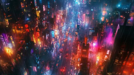 Obraz premium Vibrant Futuristic Cityscape at Night