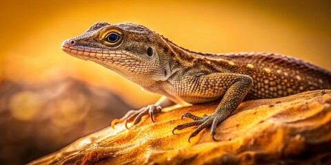 Naklejka premium Vintage Photo of Brown Anole Lizard Shedding Skin, Reptile Molting Close Up