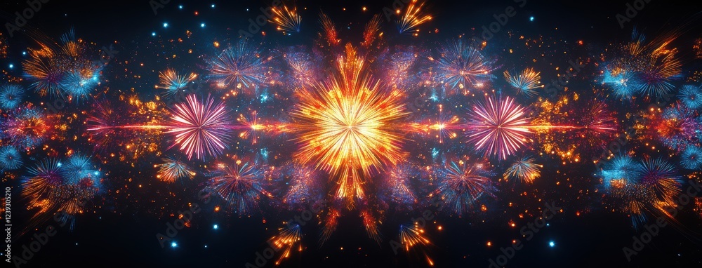 Poster vibrant display of multi-colored fireworks against a dark background creating an exciting and lively