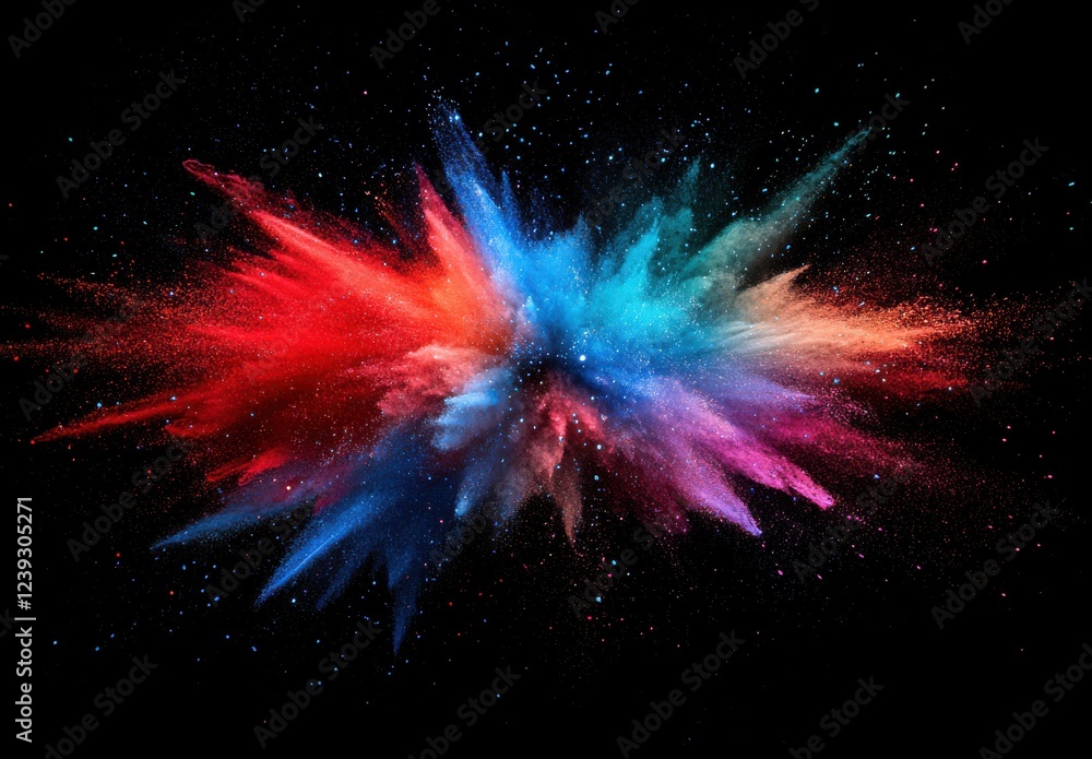 Poster Vibrant Explosion of Colorful Dust Against a Dark Background Creating a Stunning Abstract Representation of Artistic Creativity and Motion