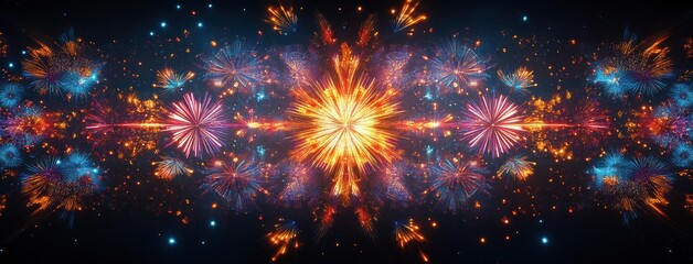Fototapeta premium Vibrant Display of Multi-Colored Fireworks Against a Dark Background Creating an Exciting and Lively Scene for Celebrations and Events