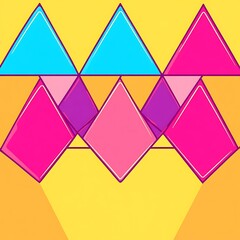 Obraz premium Abstract Geometric Pattern with Vibrant Pink, Purple, and Cyan Triangles and Diamonds
