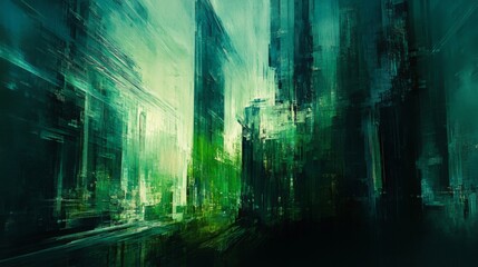 Abstract Green Cityscape at Night