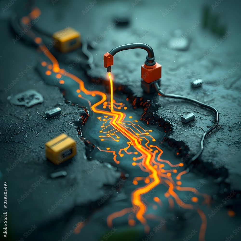 Poster luminous digital landscape of algorithmic pulses and glitches a stunning gritty visualization of the