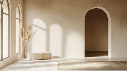 Minimalist Room Design Featuring Archway and Pampas Grass