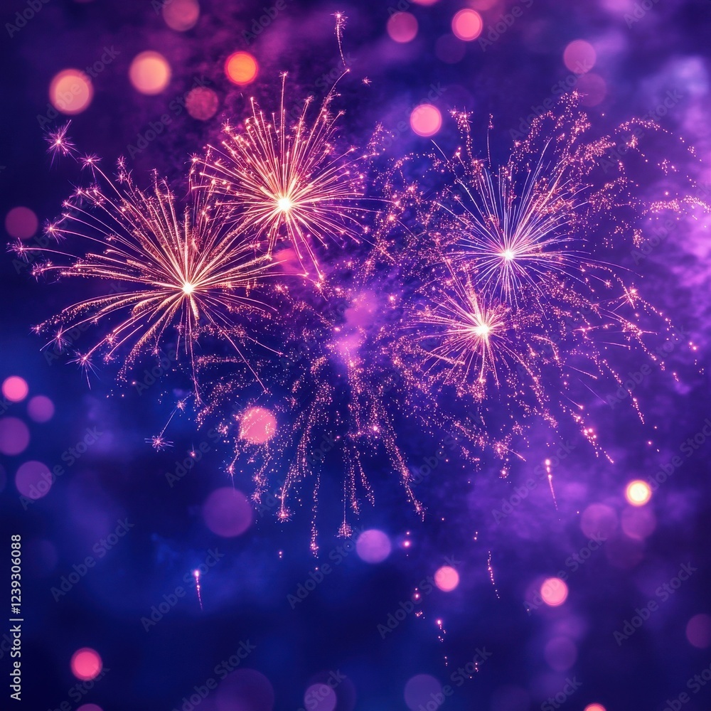 Aufkleber vibrant fireworks display illuminating the night sky with colorful sparks and bokeh effect in a capt