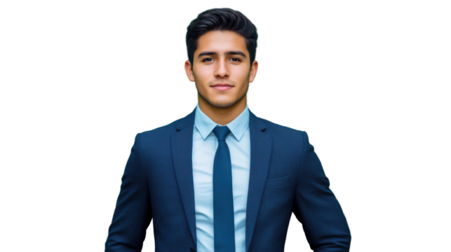 Confident businessman posing with hands on hips on transparent background