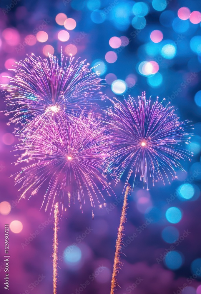Poster vibrant fireworks display with bright sparklers illuminating the night sky and creating a magical at