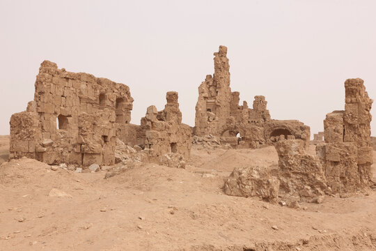 Syria ruins of Resafa on a cloudy spring day