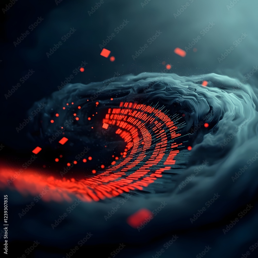 Poster mesmerizing and hypnotic maelstrom of swirling binary code circuit diagrams and data visualizations 