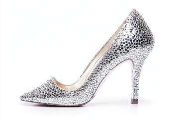 Obraz premium Silver heels isolated on white background