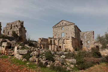 Fototapeta premium Syria ruins of Serjila on a cloudy spring day