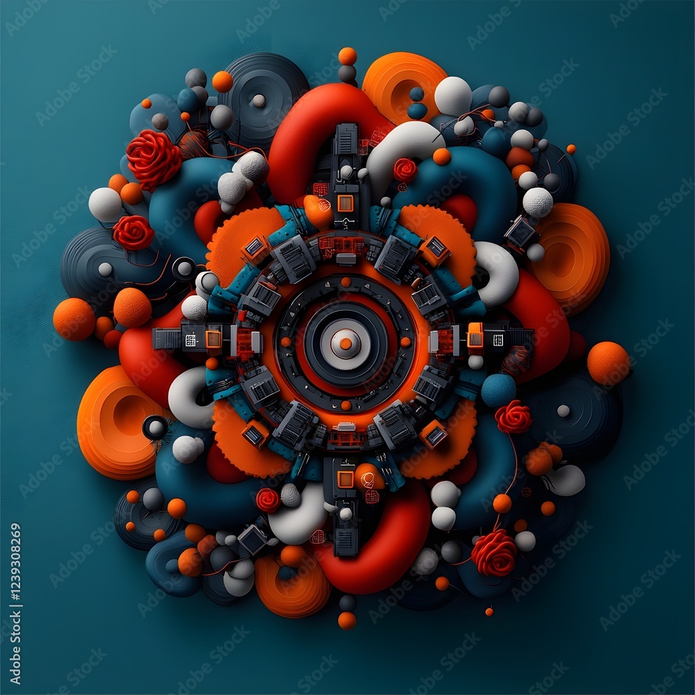 Poster mesmerizing digital mandala composed of a kaleidoscopic mesh of tangled programming language circuit