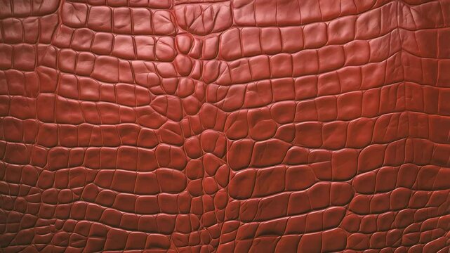 Luxurious red crocodile leather displaying fine grained scale texture, embodying premium exotic material with distinctive surface patterns for sophisticated fashion crafting