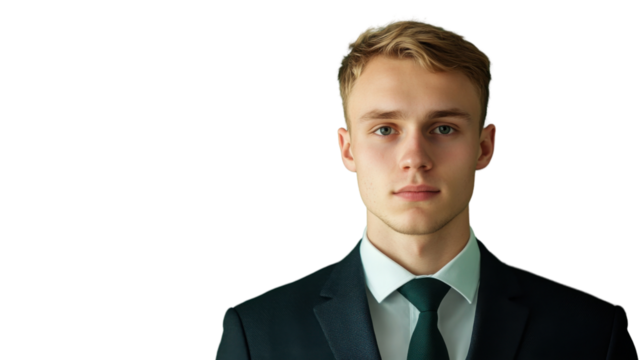 Businessman posing confidently in formal wear against a transparent background