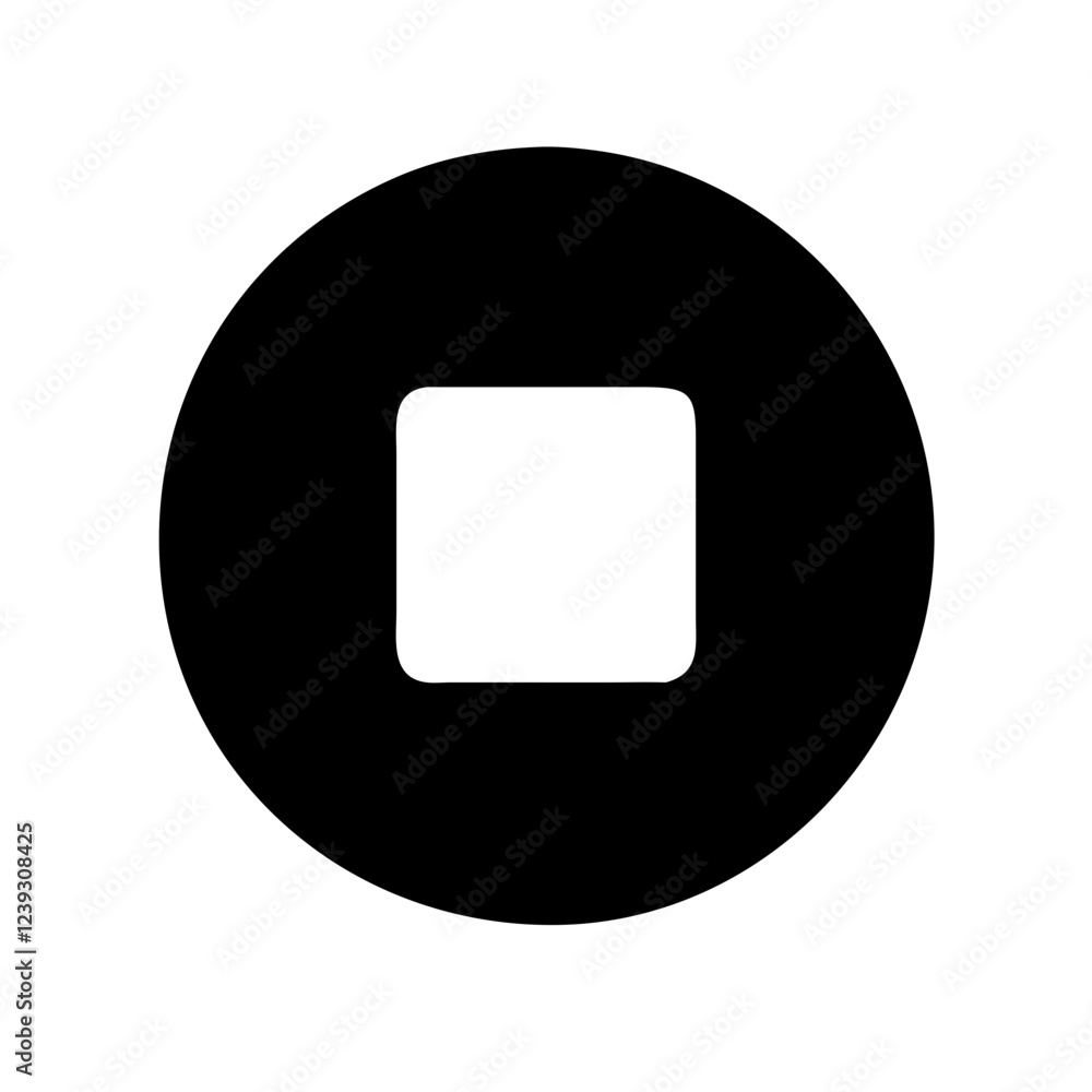 Poster stop button icon in a minimalist style on a clear background