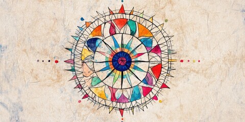 Obraz premium A Beautiful and Colorful Compass Rose Illustration Set Against a Vintage Styled Background