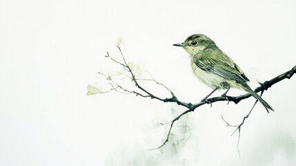Small bird perched on branch, nature background, peaceful scene,  website banner