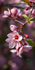 Obraz premium Delicate cherry blossoms bloom beautifully in a vibrant garden during springtime