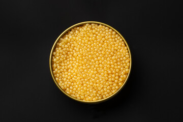 Tin of Caviar Albino on black background