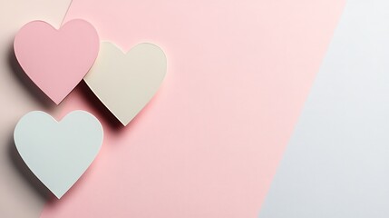 Three Pastel Hearts on a Pink and Gray Background