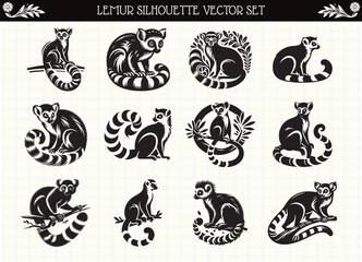 Black Lemur Silhouette Vector Image Primate Clipart for Design and Art © Alivio Arts