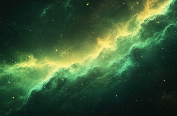 Obraz premium Vivid Green Cosmic Cloud with Sparkling Stars and Ethereal Glow in the Depths of the Universe Captured in High-Resolution Imagery