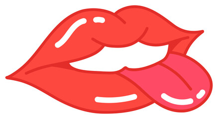 Female sexy Sticker red lips with tongue.