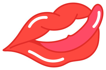 Female sexy Sticker red lips with tongue.