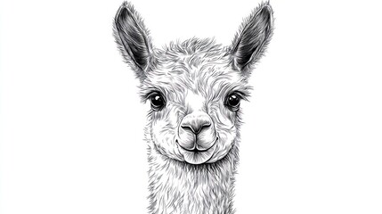 Smiling llama portrait, white background, animal illustration, perfect for greeting cards