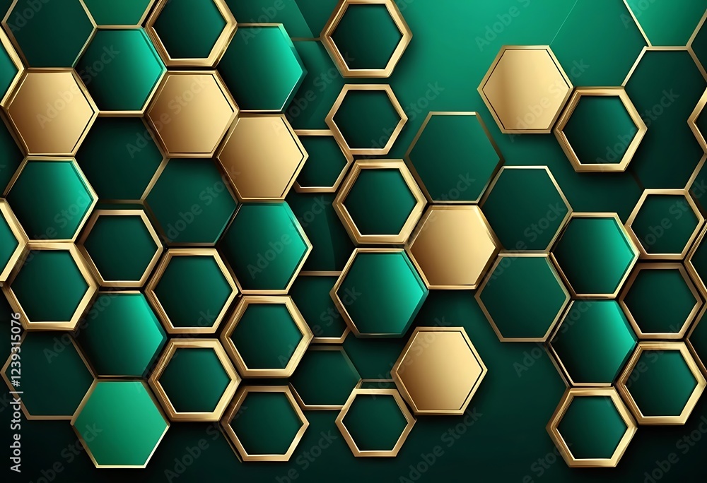 Aufkleber abstract green and gold hexagonal pattern design