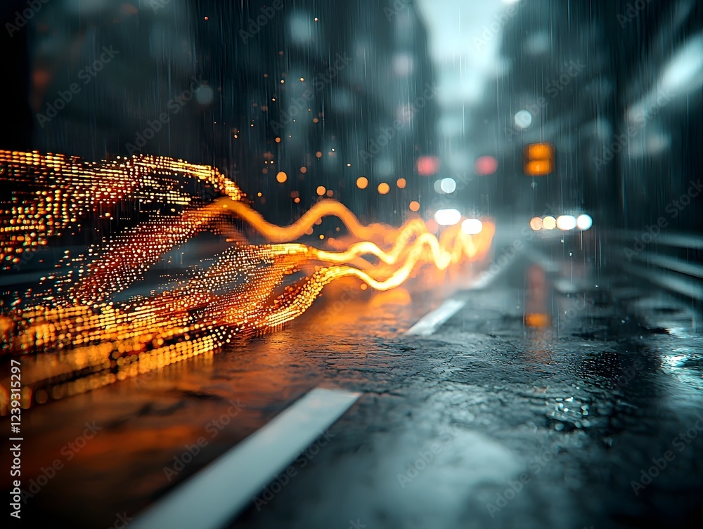 Poster pulsing digital fibers luminous data streams and interlacing software pathways create a minimalist n