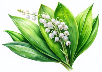 Obraz premium Watercolor Lily of the Valley Flower Isolated on White Background