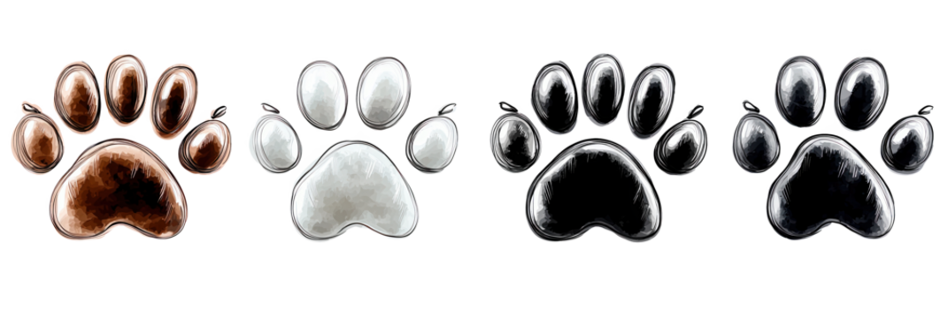 A vector illustration of a black and white paw on a white background