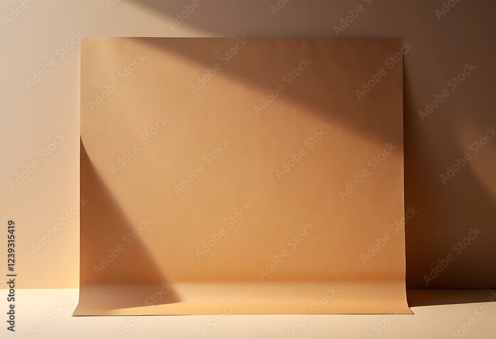 Poster tan paper backdrop illuminated by sunlight creating shadows