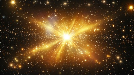 Obraz premium Golden Cosmic Burst with Sparkling Stars in Dark Space Background