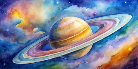 Naklejka premium Watercolor Saturn Rings Painting with Soft Tones