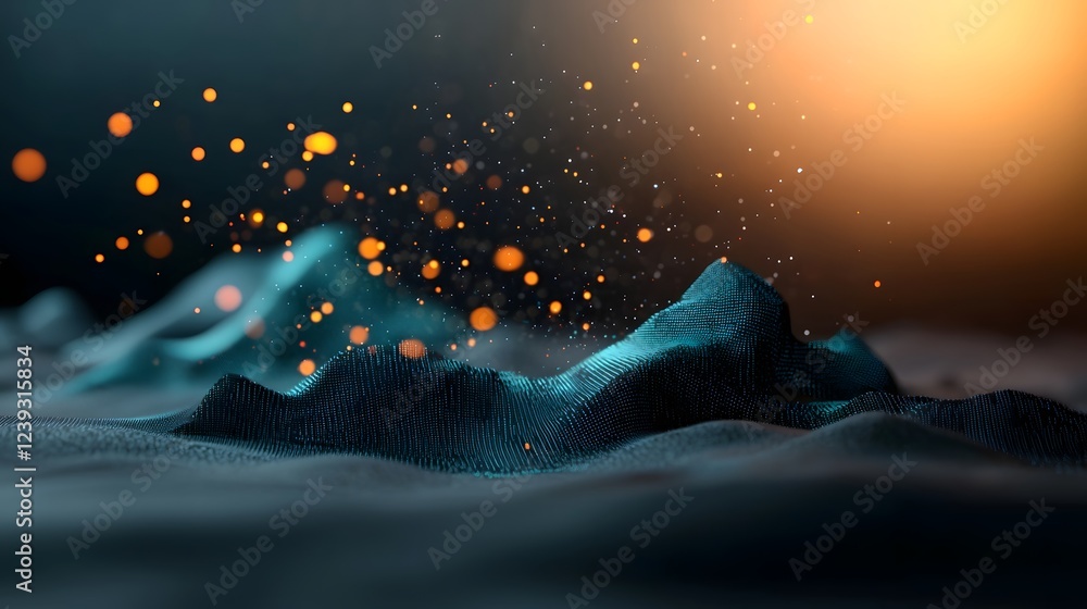 Poster radiant digital tapestry of geometric luminous particles shimmering energy and software scripting ag