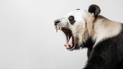 Naklejka premium Panda bear roar on white background with space for text. Copy text space.