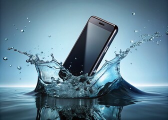 Waterproof Smartphone Test: Modern Black Device Submerged in Water, Demonstrating Durable Design