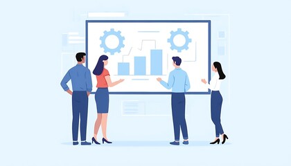 Business Team Reviewing Upward Trending Financial Data on a Whiteboard